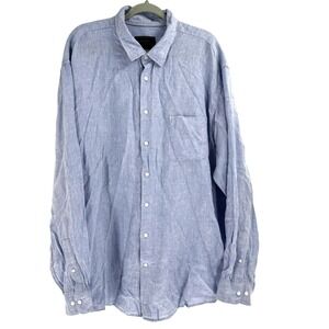 Jos A Bank Reserve 100% Linen Shirt Men's 2XLT Tall Blue Coastal Long Sleeve